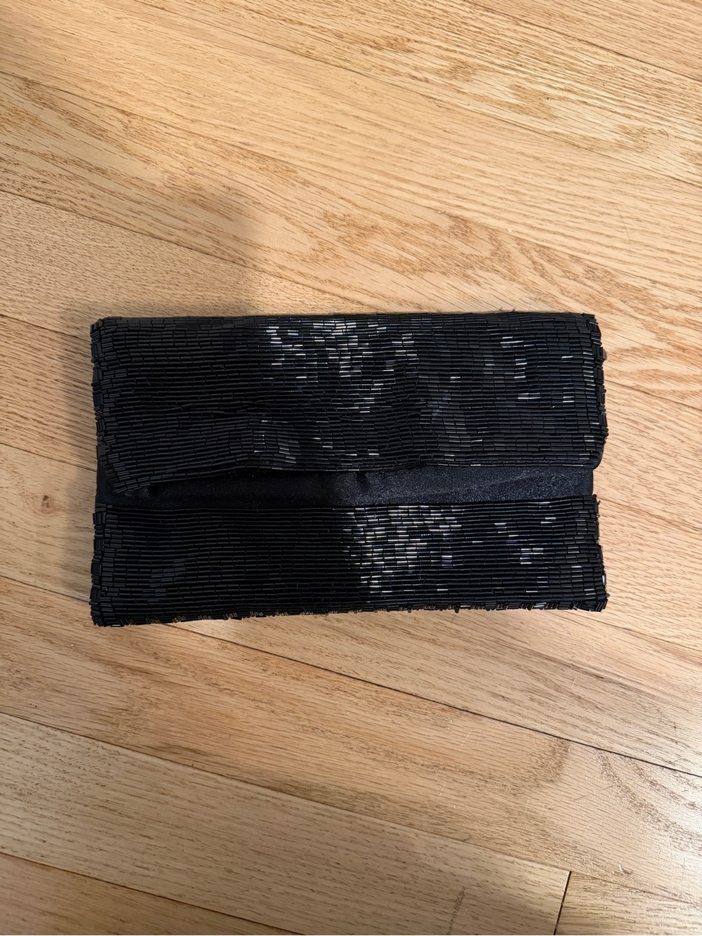 Black Beaded Fold-Over Evening Clutch